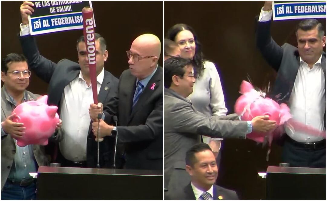Diputado del PAN, Éctor Jaime Ramírez ejemplifica ahorro de Morena con cochinitos. Foto: Youtube/Cámara de Diputados