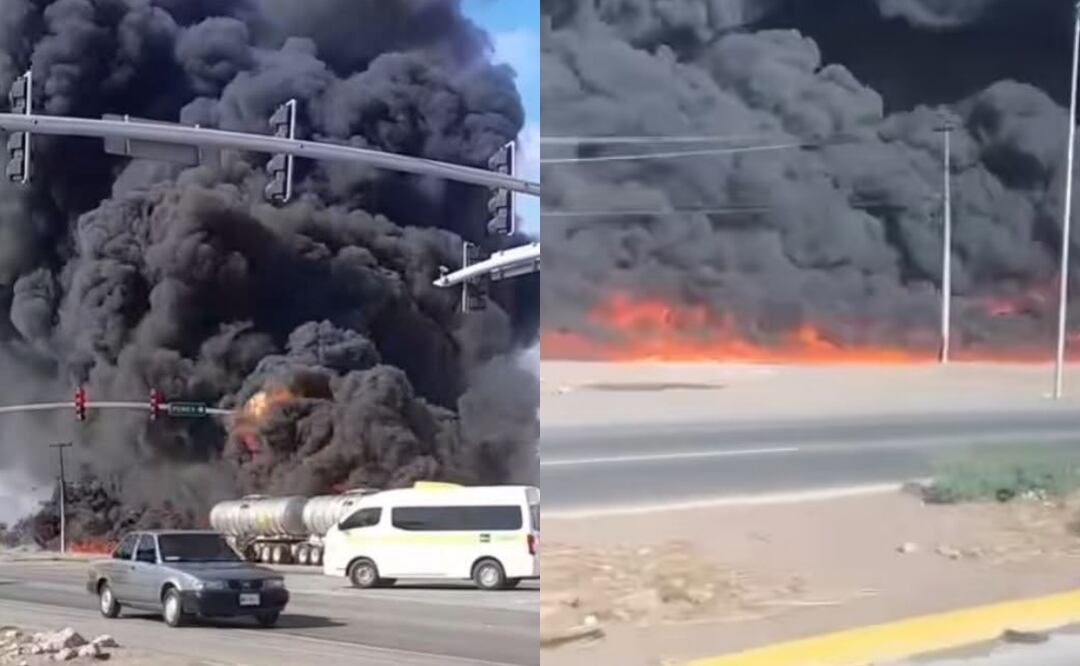 Explosión de pipa de combustible tras impactarse con un tren en Cajeme, Sonora (02/07/2025). Foto: Especial