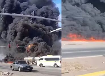 Explota pipa de combustible tras chocar con tren en Cajeme, Sonora; bomberos sofocan las llamas