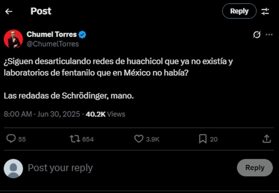 Chumel Torres, quien cuestionó la narrativa oficial con un comentario que rápidamente se viralizó en redes sociales.
Foto: Captura de pantalla en X