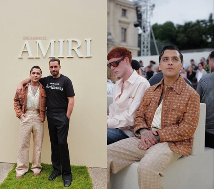 Nodal en el desfile de Amiri con el diseñador Mike Amiri. Foto: Instagram @nodal