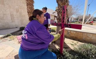 Cruces rosas por Idaly Jauche en el Campo Algodonero; 16 años de lucha contra la violencia feminicida en Juárez