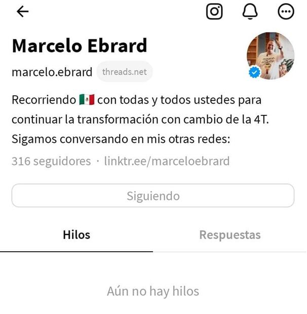 Perfil de Marcelo Ebrard. Foto: Captura Threads