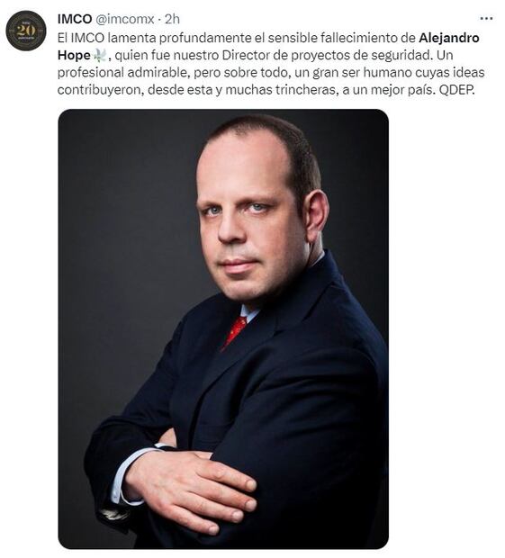 Condolencias por el fallecimiento del columnista, Alejandro Hope.