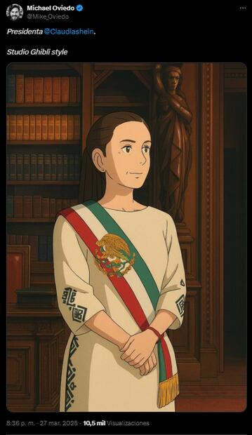Claudia Sheinbaum estilo Ghibli. Foto: Tomada del perfil de X @Mike_Oviedo