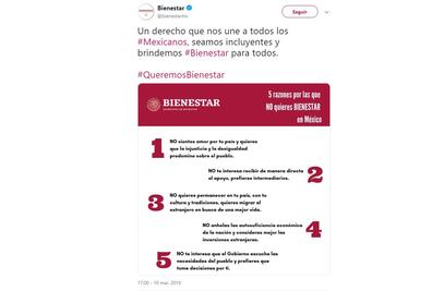 Secretaría de Bienestar sube polémico "tuit" y luego lo borra; aclara que fue un error