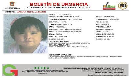 Autoridades de Edomex piden ayuda para encontrar a bebé perdida en Naucalpan 