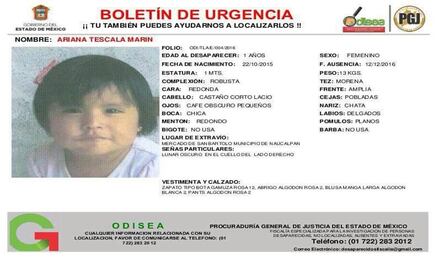 Autoridades de Edomex piden ayuda para encontrar a bebé perdida en Naucalpan 
