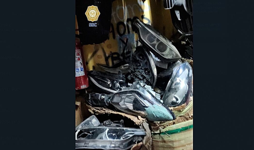 La Secretaría de Seguridad Ciudadana en coordinación con agentes de la Fiscalía General de Justicia aseguraron 15 toneladas de autopartes robadas en un local de la alcaldía Cuauhtémoc, el 29 de marzo de 2025. Foto: especial