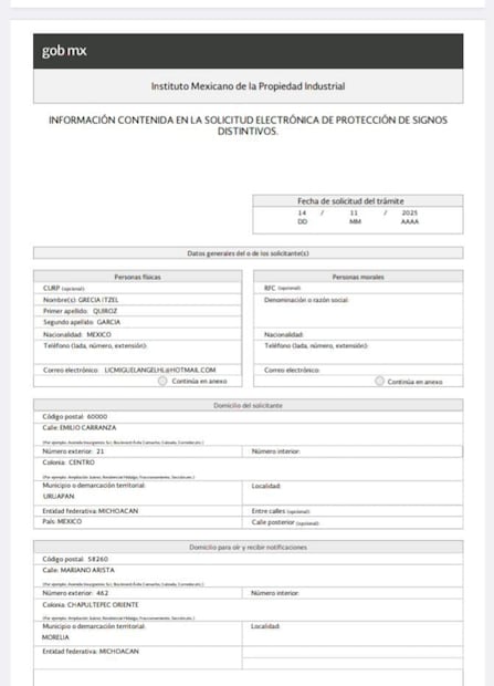 Registro ante el IMPI del nombre Carlos Manzo. Foto: Especial