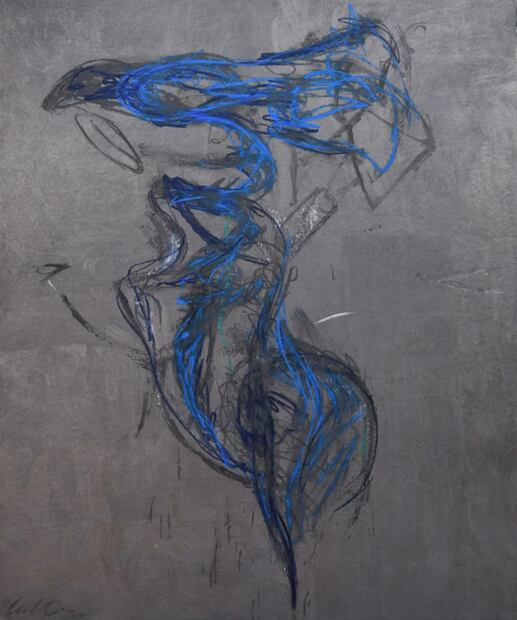 "Giganta" (2025), obra del pintor Fernando Leal Audirac. 
Técnica / Grafito, temple de huevo y barras de óleo sobre lino
Foto: Especial