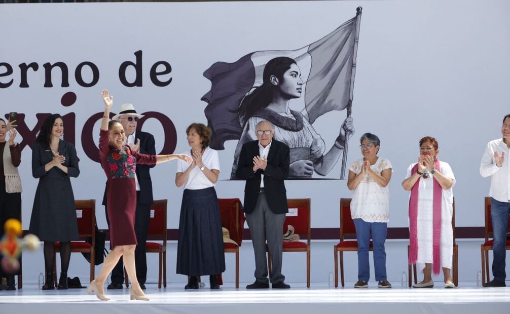 Claudia Sheinbaum, presidenta de México, en su mensaje desde el Zócalo capitalino a un año de su gobierno, el 5 de octubre de 2025. Foto: Diego Simón Sánchez/ EL UNIVERSAL