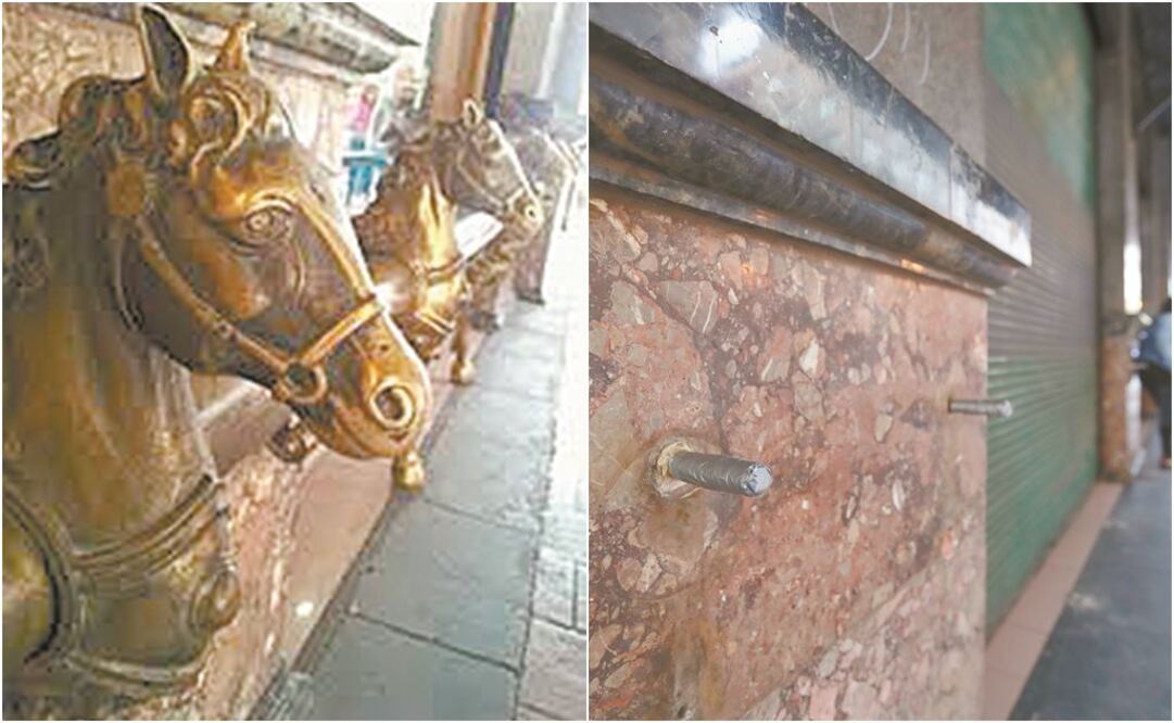 Cronistas cuentan que en las esculturas amarraron sus caballos Villa y Zapata en su camino a Palacio Nacional. Hoy, el legendario local luce sin esas históricas piezas. Foto: GERMÁN ESPINOZA. EL UNIVERSAL