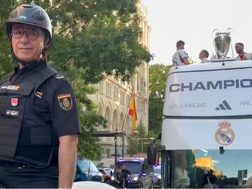 Dani Carvajal festeja el título del Real Madrid escoltado por su padre