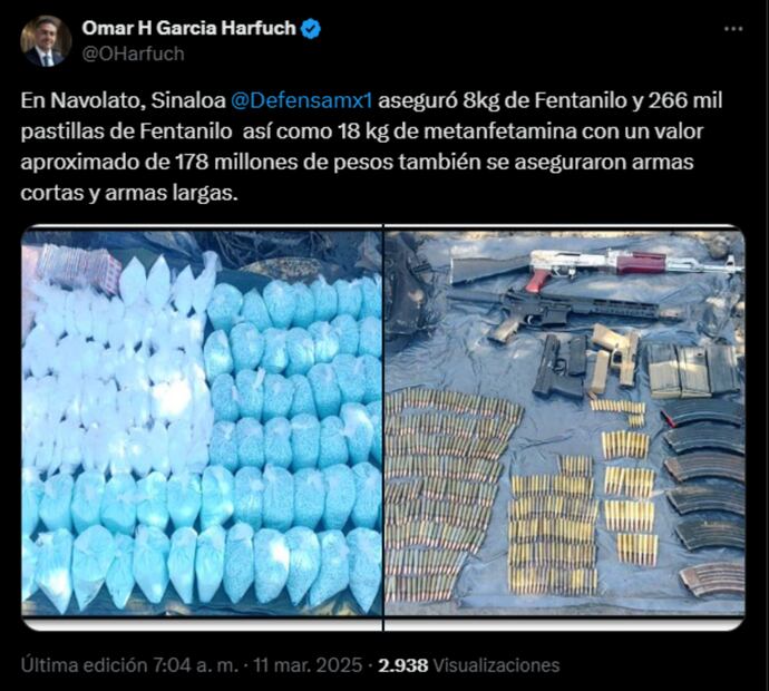 Aseguramiento de narcóticos. Foto: X @OHarfuch