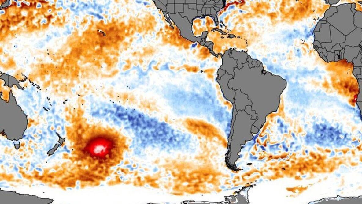 La "mancha" se hizo más visible en las imágenes de satélite desde inicios de semana. Foto: ClimateReanalyzer 