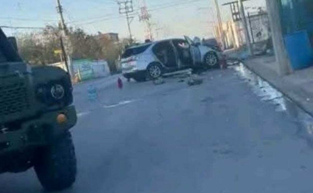 En el lugar de la agresión en Nuevo Laredo, Tamaulipas fue asegurado un vehículo de los atacantes (01/02/2025). Foto: Especial
