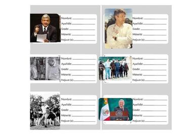 Morena presume etiquetas escolares con fotos de AMLO