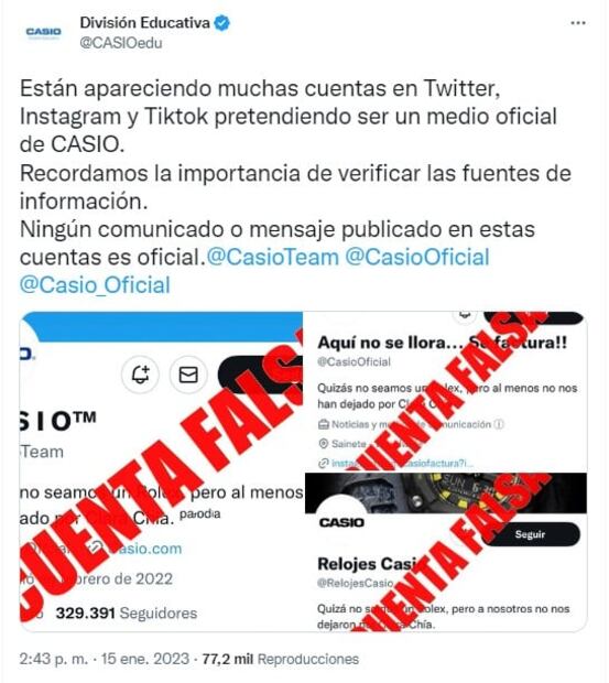 ¡Cuidado con lo que compartes! Estas cuentas de Casio son falsas