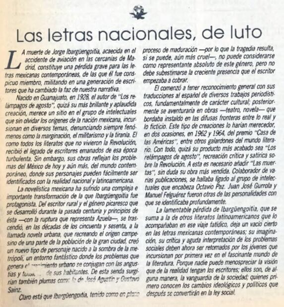 Hace 39 años murió Ibargüengoitia en un avionazo 