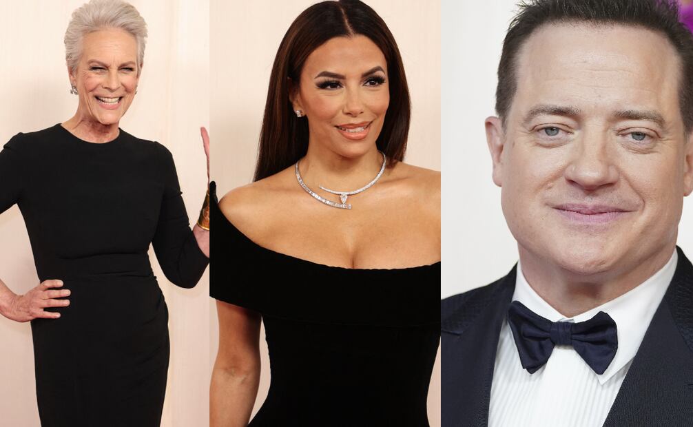 Jamie Lee Curtis, Eva Longoria y Brendan Fraser en la alfombra roja de los Oscar. Foto: AP