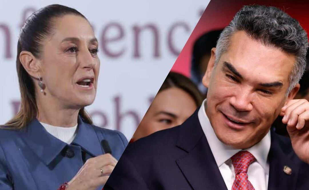 La presidenta Claudia Sheinbaum durante la mañanera de este 2 de septiembre del 2025 y el presidente nacional del PRI, Alejandro moreno. Fotos: Gabriel Pano y Diego Simón / EL UNIVERSAL.