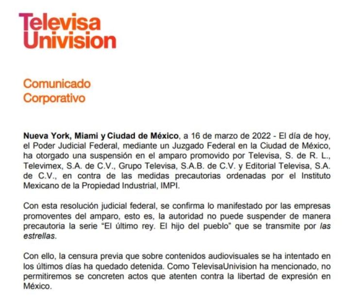 TelevisaUnivision obtiene suspensión para seguir transmitiendo la serie de Chente