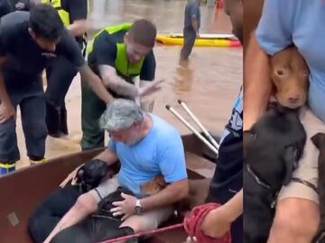 Hombre arriesga su vida para salvar a sus perritos de las inundaciones, en Brasil