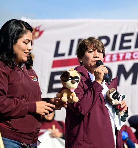 La gobernadora del Estado de México, Delfina Gómez dio a conocer que Brillo, Simba, Eco y Olimpia, “serán nuestros aliados, para trabajar”. (Foto: especial)