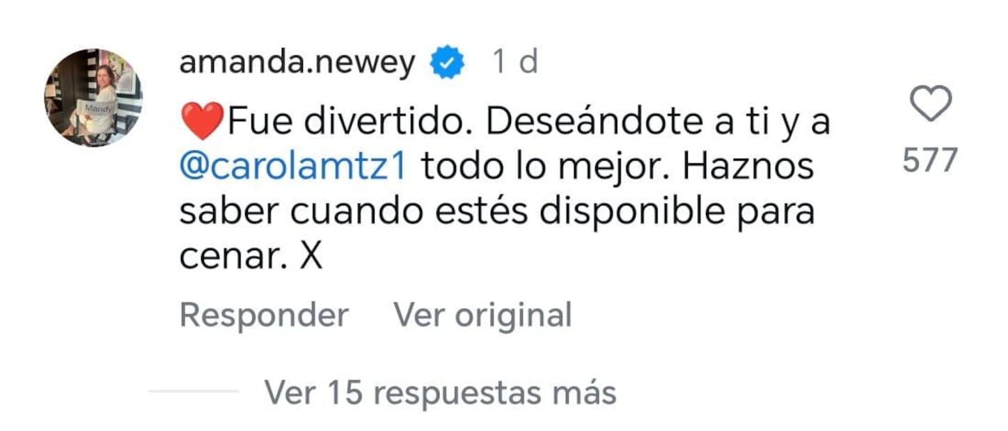 Amanda Newey invitó a cenar a Checo Pérez y a su esposa - Foto: Instagram