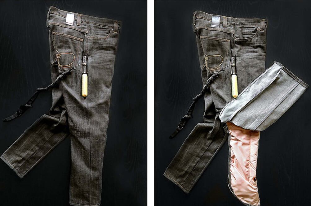 Los jeans con bolsa de aire incluida se han creado con la finalidad de reducir la tasa de mortalidad de ciclistas y motociclistas / Foto: Facebook Air Bag Jeans