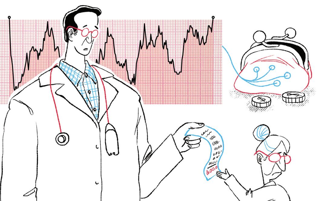 Se dispara el precio de las consultas médicas en México; sistema público de salud es incapaz de atender demanda. Ilustración: de Ani Cortés