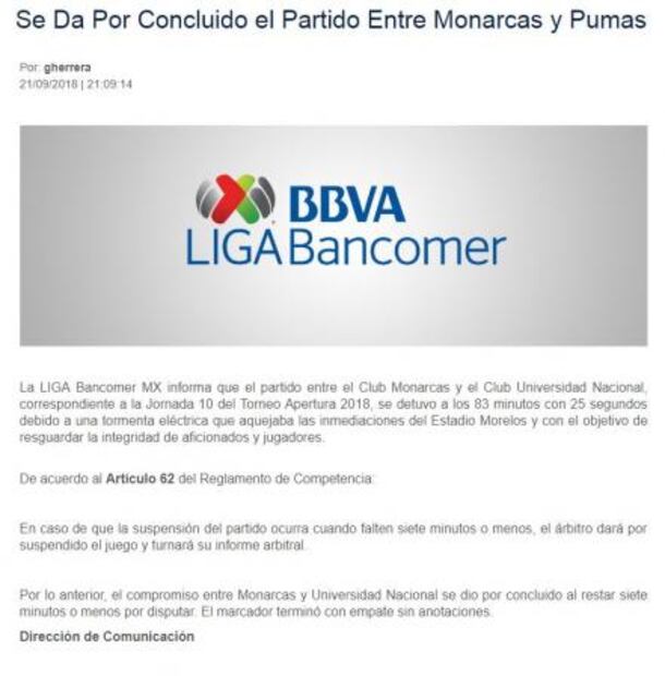 Por tormenta eléctrica se suspende el Morelia vs Pumas