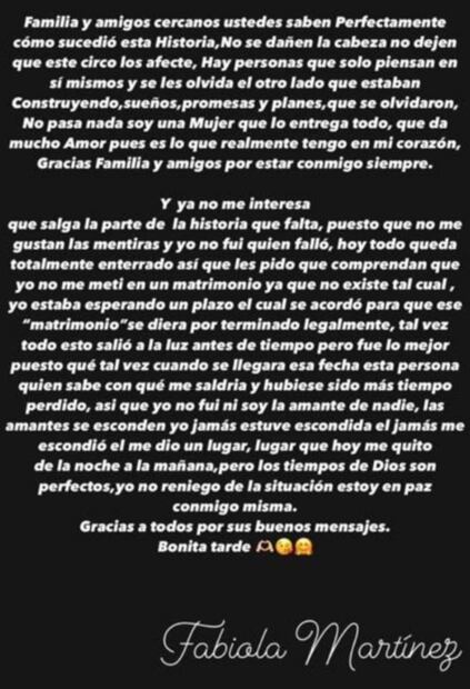 Publicación de Fabiola Martínez en Instagram