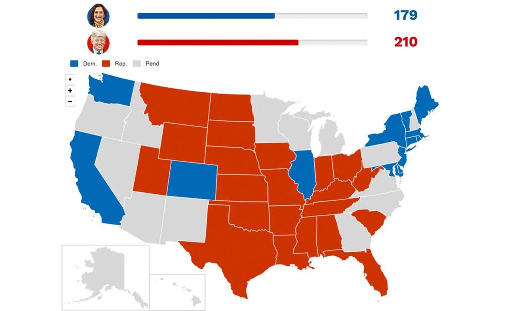 Mapa actual de las elecciones en EU. Foto: Foto-arte EL UNIVERSAL