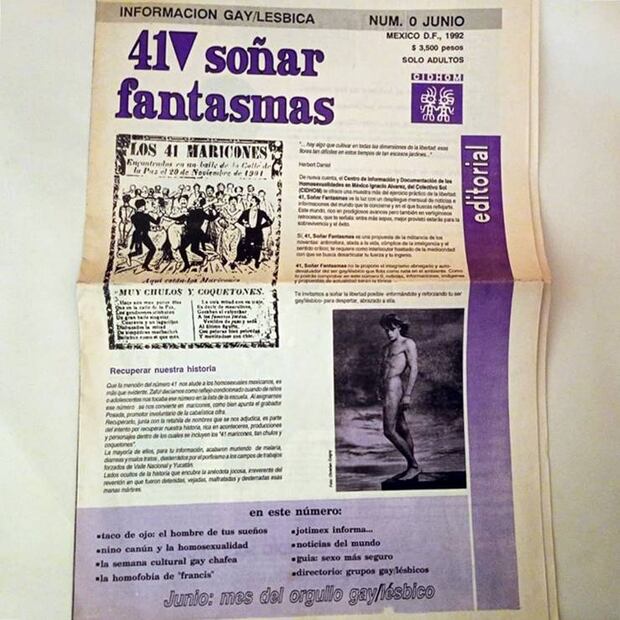 La revista 41 soñar fantasmas era otro ejemplo de publicaciones gay/lésbicas de los años 90, con contenidos de interés para la comunidad, su costo era de $3,500, entonces nuevos pesos. En este número también se publicó un texto del sexo seguro. Cortesía Alonso Hernández.