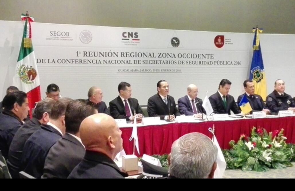Primera Reunión Regional Zona Occidente de la Conferencia Nacional de Secretarios de Seguridad Pública en la que participan la CNS y la Policía Federal. Foto: Especial