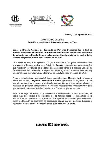 Acusan a Fiscalía de Querétaro de agredir a buscadoras.