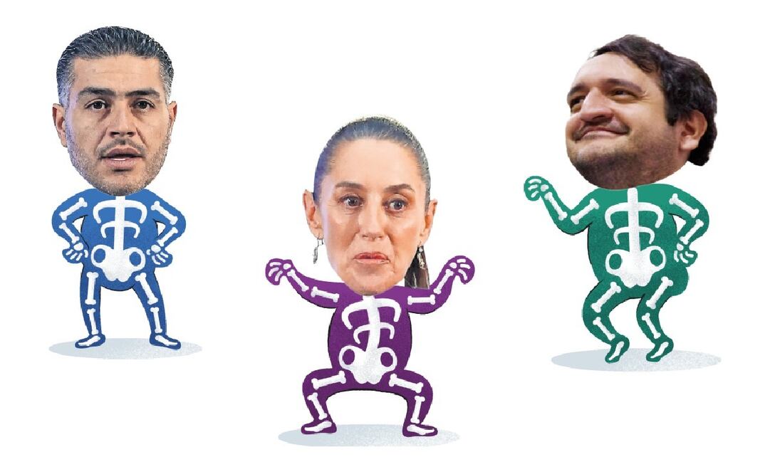 Calaveritas a Claudia Sheinbaum, Omar García Harfuch y Andy López Beltrán.
