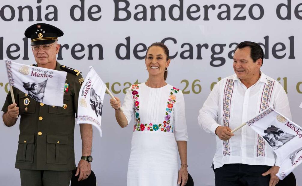 Claudia Sheinbaum encabezó la Ceremonia de Banderazo de inicio de obras del Tren de Carga del Tren Maya, en Progreso, Yucatán. Foto: Hugo Salvador/EL UNIVERSAL