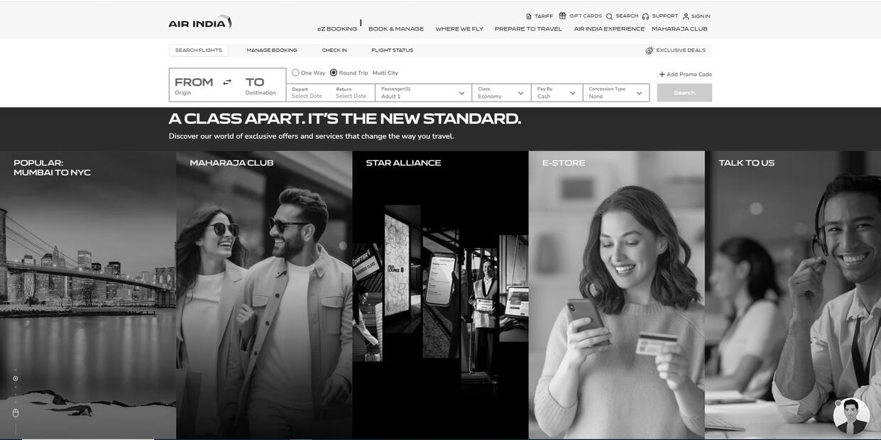 Sito Oficial de Air India quita sus colores ante el trágico accidente. Fuente: Air India