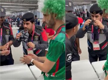 Descubren a fan mexicano en el estadio, con una cantimplora en forma de binoculares