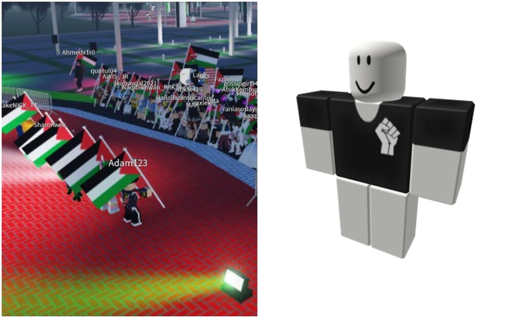 Manifestaciones y protestas en Roblox por situaciones políticas y sociales. Fuente: Roblox.