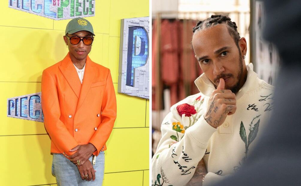 Pharrell Williams y Lewis Hamilton. Foto: AFP, Instagram @lewishamilton