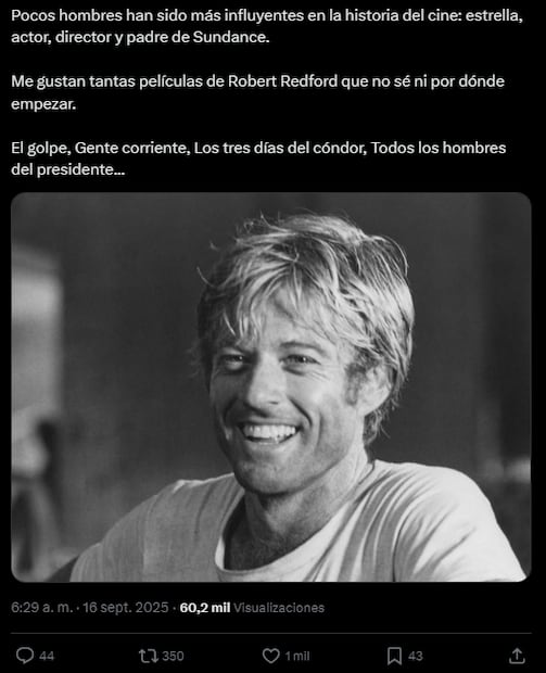 Despiden a Robert Redford con las mejores frases e imágenes en X. Fuente: X