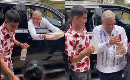 VIDEO: Regalan mezcal a AMLO durante gira en Oaxaca y su reacción se viraliza en TikTok