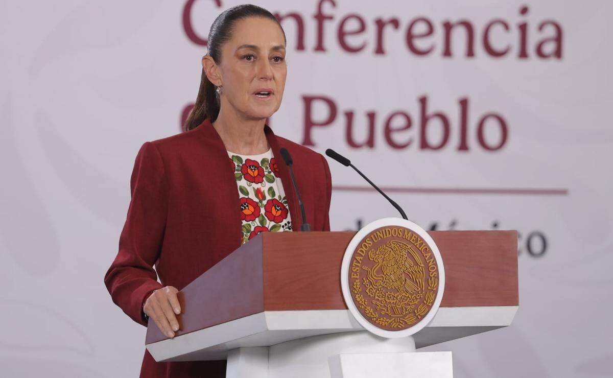 La presidenta Claudia Sheinbaum Pardo en su conferencia de prensa de este 9 de abril desde Palacio Nacional (09/04/2026). Foto: Gabriel Pano / EL UNIVERSAL