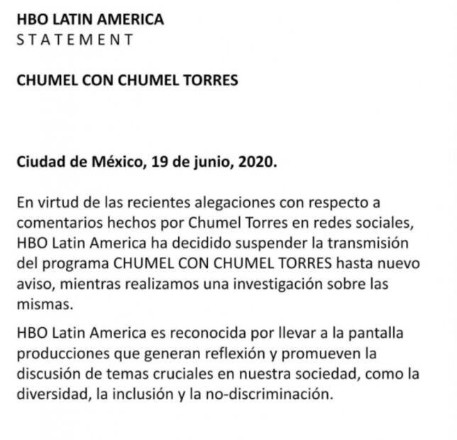 Suspenden programa de Chumel Torres en HBO, tras polémica
