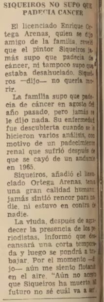 Sin saberse desahuciado, Siqueiros murió de cáncer y así lo despidió México