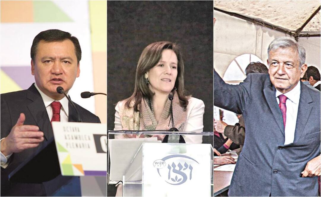 (De izquierda a derecha) Miguel Ángel Osorio Chong, secretario de Gobernación; Margarita Zavala, y Andrés Manuel López Obrador (Especial)
